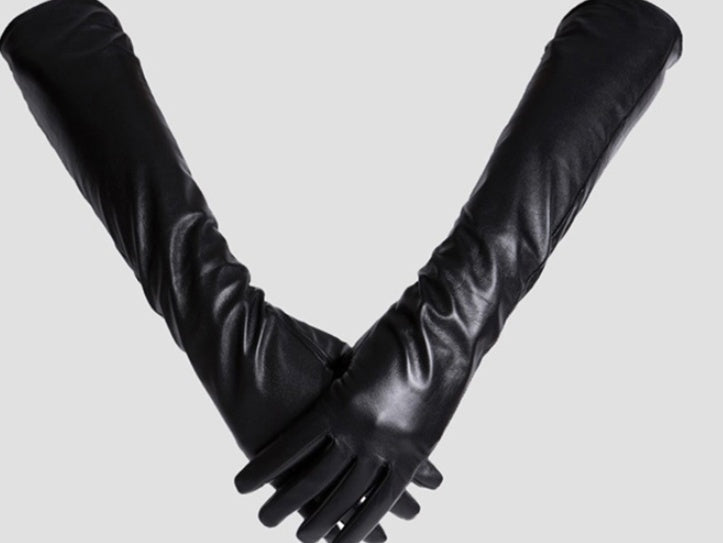 Winter long sheepskin gloves genuine leather