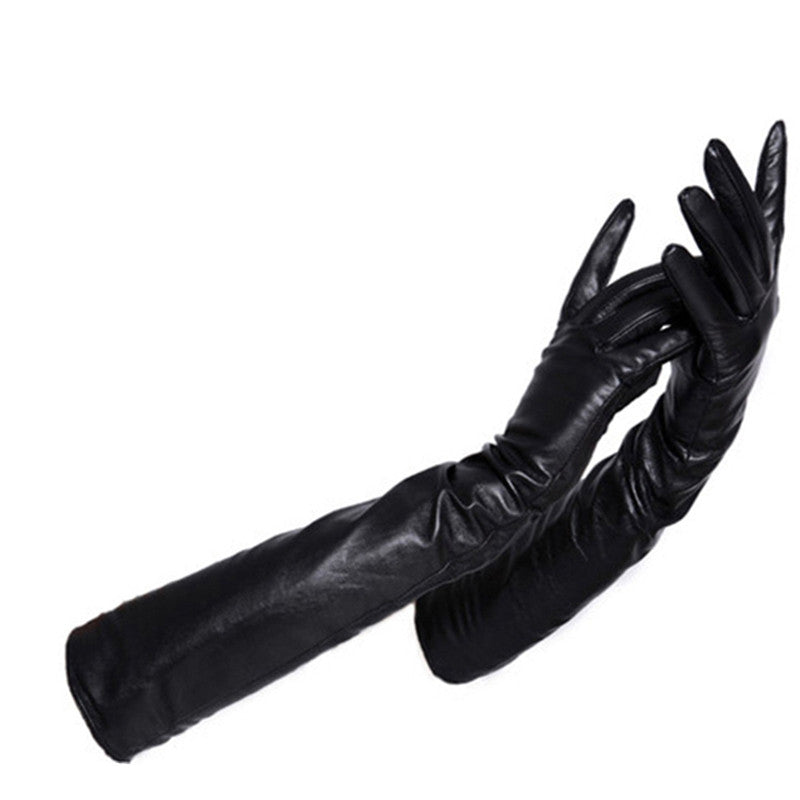 Winter long sheepskin gloves genuine leather