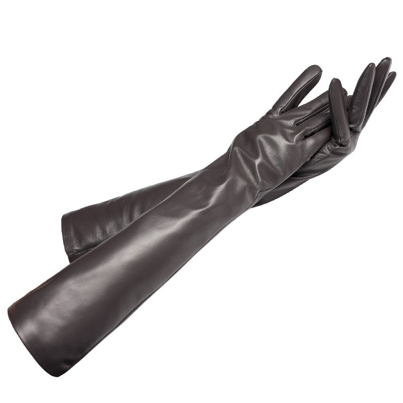 Winter long sheepskin gloves genuine leather