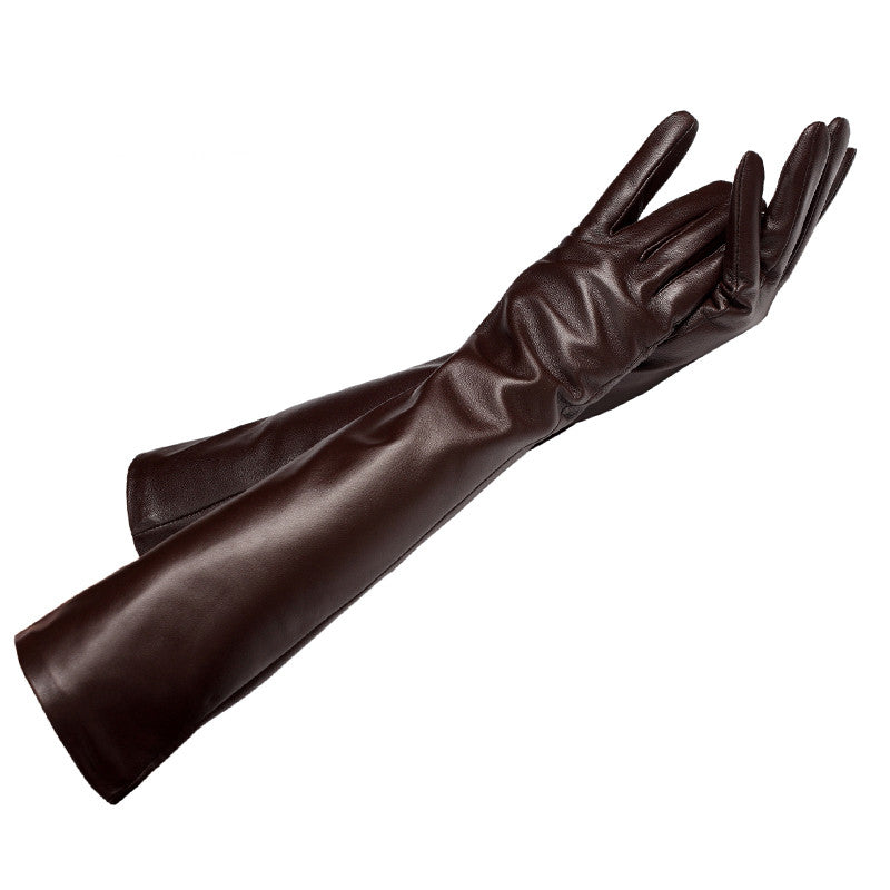 Winter long sheepskin gloves genuine leather