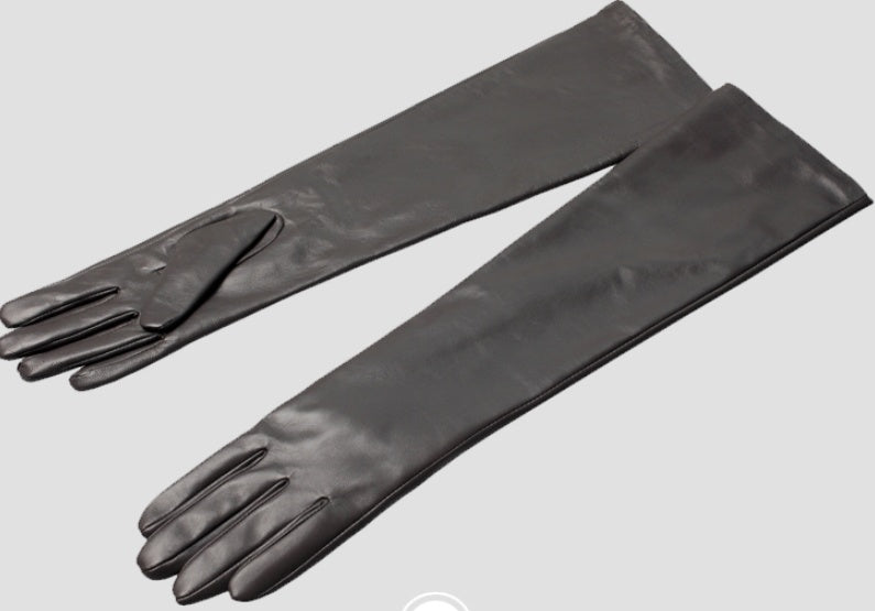 Winter long sheepskin gloves genuine leather